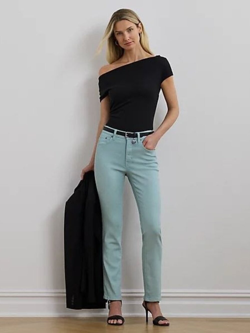$175 Lauren Ralph Lauren Coated High-Rise Straight Ankle Jeans Aqua
